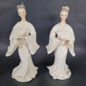 Vintage Ardalt Asian Japanese Kimono Porcelain Figurine 2 Pcs Decor Oriental